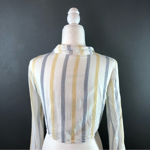 Lunik Striped Tie Front Long Sleeve Crop Top M - Picture 7 of 8